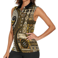 Vintage Samoa Siapo Mamanu Women Sleeveless Polo Shirt Gold Samoan Tapa Motif LT9 - Polynesian Pride