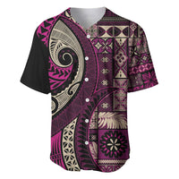 Vintage Samoa Siapo Mamanu Baseball Jersey Pink Samoan Tapa Motif - Polynesian Pride