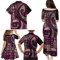 Vintage Samoa Siapo Mamanu Family Matching Puletasi and Hawaiian Shirt Pink Samoan Tapa Motif LT9 - Polynesian Pride