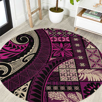 Vintage Samoa Siapo Mamanu Round Carpet Pink Samoan Tapa Motif - Polynesian Pride