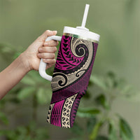 Vintage Samoa Siapo Mamanu Tumbler With Handle Pink Samoan Tapa Motif - Polynesian Pride