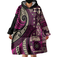 Vintage Samoa Siapo Mamanu Wearable Blanket Hoodie Pink Samoan Tapa Motif LT9 - Polynesian Pride