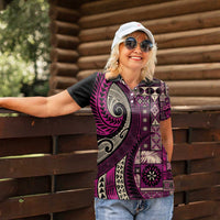 Vintage Samoa Siapo Mamanu Women Polo Shirt Pink Samoan Tapa Motif - Polynesian Pride