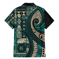 Vintage Samoa Siapo Mamanu Family Matching Mermaid Dress and Hawaiian Shirt Teal Samoan Tapa Motif LT9 - Polynesian Pride