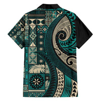 Vintage Samoa Siapo Mamanu Family Matching Summer Maxi Dress and Hawaiian Shirt Teal Samoan Tapa Motif LT9 - Polynesian Pride