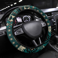 Vintage Samoa Siapo Mamanu Steering Wheel Cover Teal Samoan Tapa Motif - Polynesian Pride