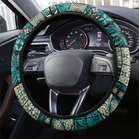 Vintage Samoa Siapo Mamanu Steering Wheel Cover Teal Samoan Tapa Motif - Polynesian Pride