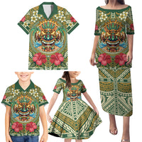 Hawaii Tiki Mask Personalized Family Matching Puletasi and Hawaiian Shirt Mele Kalikimaka i Iulai! LT9 - Polynesian Pride