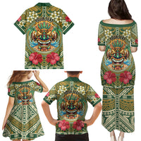 Hawaii Tiki Mask Personalized Family Matching Puletasi and Hawaiian Shirt Mele Kalikimaka i Iulai! LT9 - Polynesian Pride