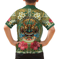 Hawaii Tiki Mask Personalized Family Matching Short Sleeve Bodycon Dress and Hawaiian Shirt Mele Kalikimaka i Iulai! LT9 - Polynesian Pride