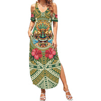 Hawaii Tiki Mask Personalized Summer Maxi Dress Mele Kalikimaka i Iulai!