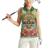 Hawaii Tiki Mask Personalized Women Sleeveless Polo Shirt Mele Kalikimaka i Iulai! LT9 - Polynesian Pride
