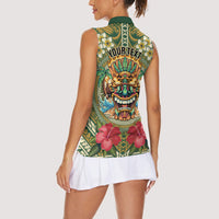 Hawaii Tiki Mask Personalized Women Sleeveless Polo Shirt Mele Kalikimaka i Iulai! LT9 - Polynesian Pride