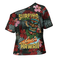 Hawaii Tiki Surfing Cross Shoulder Shirt Mele Kalikimaka i Iulai!