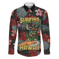 Hawaii Tiki Surfing Family Matching Long Sleeve Bodycon Dress and Hawaiian Shirt Mele Kalikimaka i Iulai! LT9 Dad's Shirt - Long Sleeve Black - Polynesian Pride