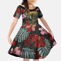 Hawaii Tiki Surfing Family Matching Off Shoulder Maxi Dress and Hawaiian Shirt Mele Kalikimaka i Iulai! LT9 Daughter's Dress Black - Polynesian Pride