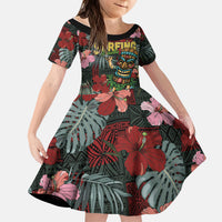 Hawaii Tiki Surfing Kid Short Sleeve Dress Mele Kalikimaka i Iulai!