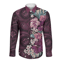 Poni Mama Hawai'i Hibiscus Long Sleeve Button Shirt Polynesian Tribal Tattoo Pattern Floral Elements LT9 Unisex Pink - Polynesian Pride