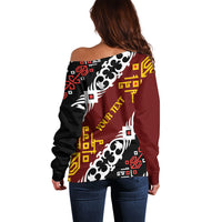 Personalised Papua New Guinea Bird Drum Off Shoulder Sweater Papuan Batik Motif LT9 - Polynesian Pride