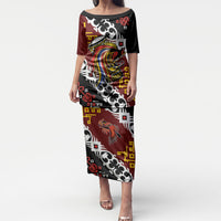 Personalised Papua New Guinea Bird Drum Puletasi Papuan Batik Motif LT9 Long Dress Black - Polynesian Pride