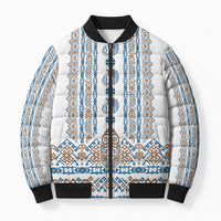 Personalised Papua New Guinea Bird Ethnic Bomber Puffer Jacket Papuan Batik Inspired Pattern LT9 Unisex White - Polynesian Pride