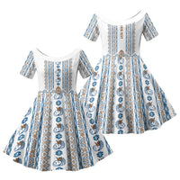 Personalised Papua New Guinea Bird Ethnic Family Matching Puletasi and Hawaiian Shirt Papuan Batik Inspired Pattern LT9 Daughter's Dress White - Polynesian Pride