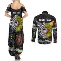 Personalised New Zealand and Australia Couples Matching Summer Maxi Dress and Long Sleeve Button Shirt Maori Mix Aboriginal Art Style LT9 - Polynesian Pride