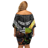 Personalised New Zealand and Australia Family Matching Off Shoulder Short Dress and Hawaiian Shirt Maori Mix Aboriginal Art Style LT9 - Polynesian Pride