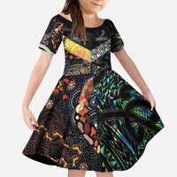 Personalised New Zealand and Australia Kid Short Sleeve Dress Maori Mix Aboriginal Art Style LT9 KID Black - Polynesian Pride
