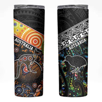 Personalised New Zealand and Australia Skinny Tumbler Maori Mix Aboriginal Art Style LT9 Black - Polynesian Pride