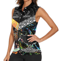 Personalised New Zealand and Australia Women Sleeveless Polo Shirt Maori Mix Aboriginal Art Style LT9 - Polynesian Pride