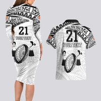Custom Fiji Rugby Pacific Couples Matching Long Sleeve Bodycon Dress and Hawaiian Shirt Polynesian Palm Tattoo LT9 - Polynesian Pride