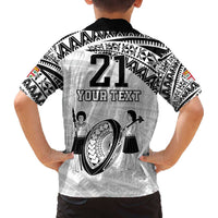 Custom Fiji Rugby Pacific Family Matching Off The Shoulder Long Sleeve Dress and Hawaiian Shirt Polynesian Palm Tattoo LT9 - Polynesian Pride
