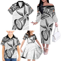Custom Fiji Rugby Pacific Family Matching Off The Shoulder Long Sleeve Dress and Hawaiian Shirt Polynesian Palm Tattoo LT9 - Polynesian Pride
