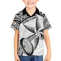 Custom Fiji Rugby Pacific Family Matching Off The Shoulder Long Sleeve Dress and Hawaiian Shirt Polynesian Palm Tattoo LT9 Son's Shirt White - Polynesian Pride