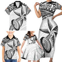 Custom Fiji Rugby Pacific Family Matching Short Sleeve Bodycon Dress and Hawaiian Shirt Polynesian Palm Tattoo LT9 - Polynesian Pride