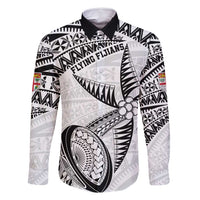 Custom Fiji Rugby Pacific Family Matching Tank Maxi Dress and Hawaiian Shirt Polynesian Palm Tattoo LT9 Dad's Shirt - Long Sleeve White - Polynesian Pride