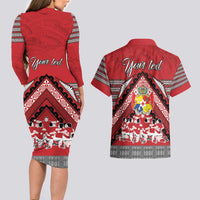 Personalised Tonga Rugby Pacific Couples Matching Long Sleeve Bodycon Dress and Hawaiian Shirt Ikale Tahi Sipi Tau LT9 - Polynesian Pride