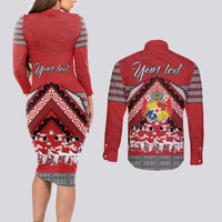 Personalised Tonga Rugby Pacific Couples Matching Long Sleeve Bodycon Dress and Long Sleeve Button Shirt Ikale Tahi Sipi Tau LT9 - Polynesian Pride