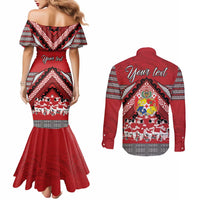 Personalised Tonga Rugby Pacific Couples Matching Mermaid Dress and Long Sleeve Button Shirt Ikale Tahi Sipi Tau LT9 - Polynesian Pride