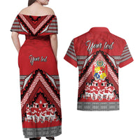 Personalised Tonga Rugby Pacific Couples Matching Off Shoulder Maxi Dress and Hawaiian Shirt Ikale Tahi Sipi Tau LT9 - Polynesian Pride