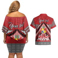Personalised Tonga Rugby Pacific Couples Matching Off Shoulder Short Dress and Hawaiian Shirt Ikale Tahi Sipi Tau LT9 - Polynesian Pride