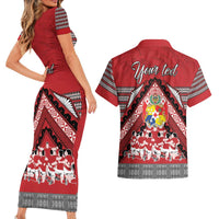 Personalised Tonga Rugby Pacific Couples Matching Short Sleeve Bodycon Dress and Hawaiian Shirt Ikale Tahi Sipi Tau LT9 - Polynesian Pride