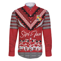 Personalised Tonga Rugby Pacific Family Matching Off The Shoulder Long Sleeve Dress and Hawaiian Shirt Ikale Tahi Sipi Tau LT9 Dad's Shirt - Long Sleeve Red - Polynesian Pride