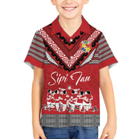 Personalised Tonga Rugby Pacific Family Matching Off The Shoulder Long Sleeve Dress and Hawaiian Shirt Ikale Tahi Sipi Tau LT9 Son's Shirt Red - Polynesian Pride