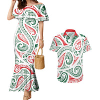 New Zealand Kowhaiwhai Christmas Couples Matching Mermaid Dress and Hawaiian Shirt Traditional Maori Koru Pattern LT9 White - Polynesian Pride