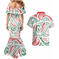 New Zealand Kowhaiwhai Christmas Couples Matching Mermaid Dress and Hawaiian Shirt Traditional Maori Koru Pattern LT9 - Polynesian Pride