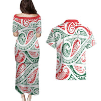 New Zealand Kowhaiwhai Christmas Couples Matching Puletasi and Hawaiian Shirt Traditional Maori Koru Pattern LT9 - Polynesian Pride