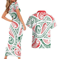 New Zealand Kowhaiwhai Christmas Couples Matching Short Sleeve Bodycon Dress and Hawaiian Shirt Traditional Maori Koru Pattern LT9 - Polynesian Pride