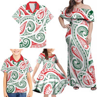 New Zealand Kowhaiwhai Christmas Family Matching Off Shoulder Maxi Dress and Hawaiian Shirt Traditional Maori Koru Pattern LT9 - Polynesian Pride